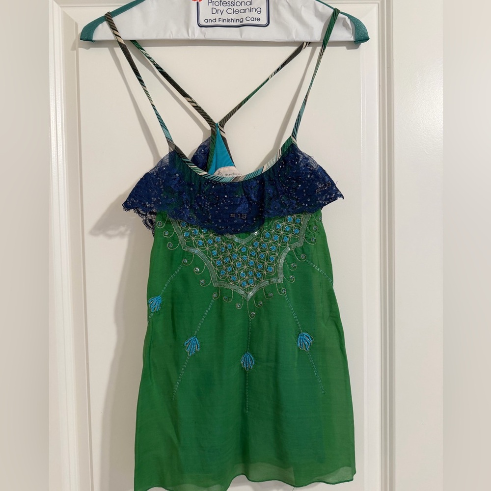 Free People Teal and Blue Embellished Blouse Size XS